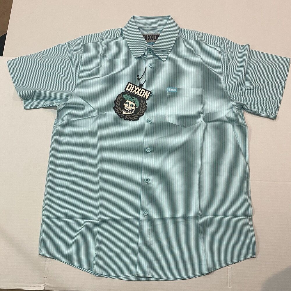 Dixxon Flannel Benny Light Blue Microstripe Short Sleeve Party Shirt Size L NWT